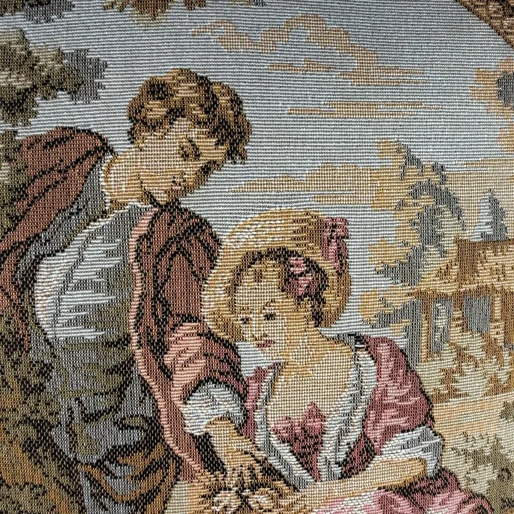 Vintage French Country Tapestry Courting Scene Throw Pillow 17x17